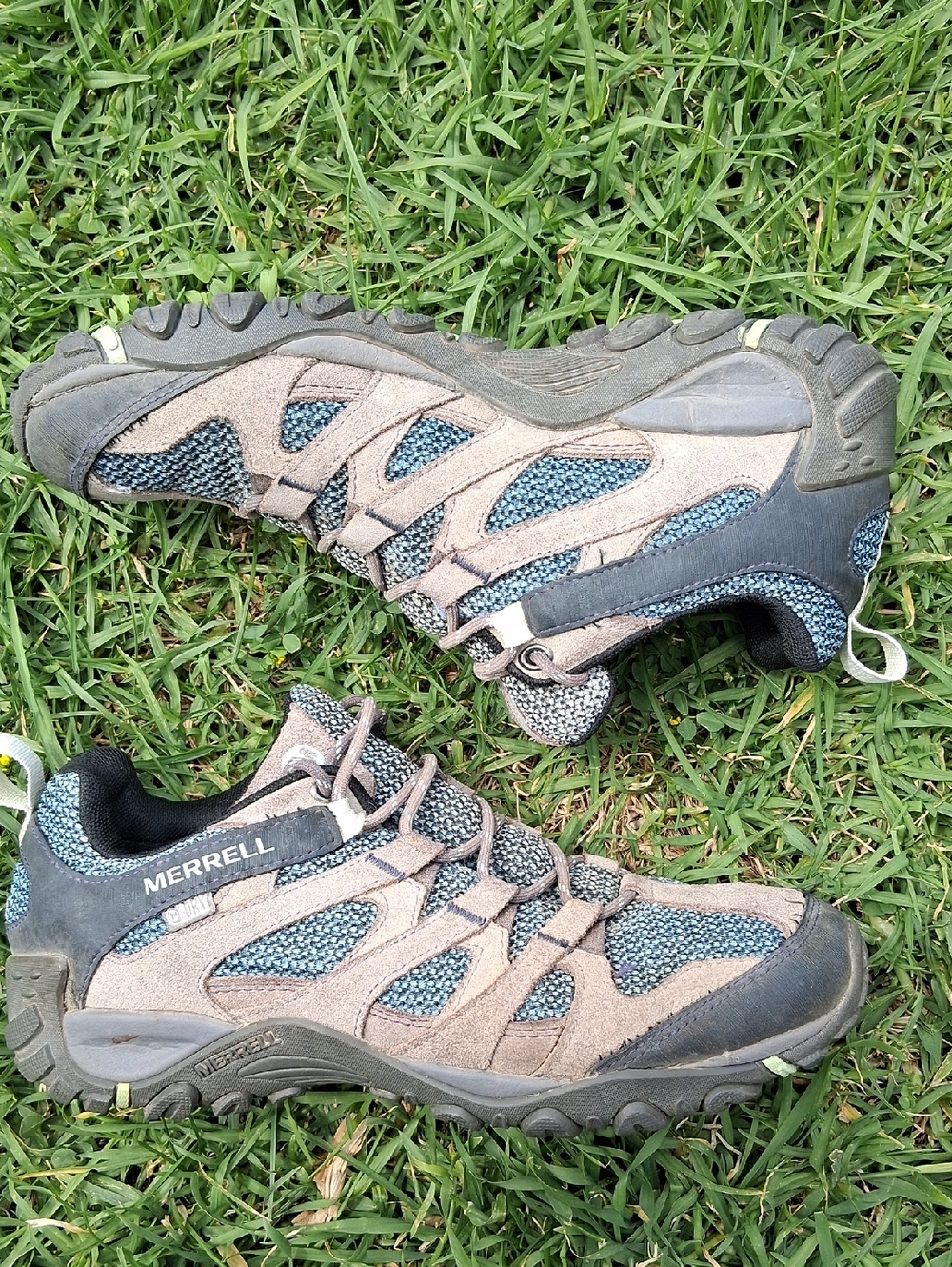 Merrell  Womens Blue and Tan Athletic Shoes